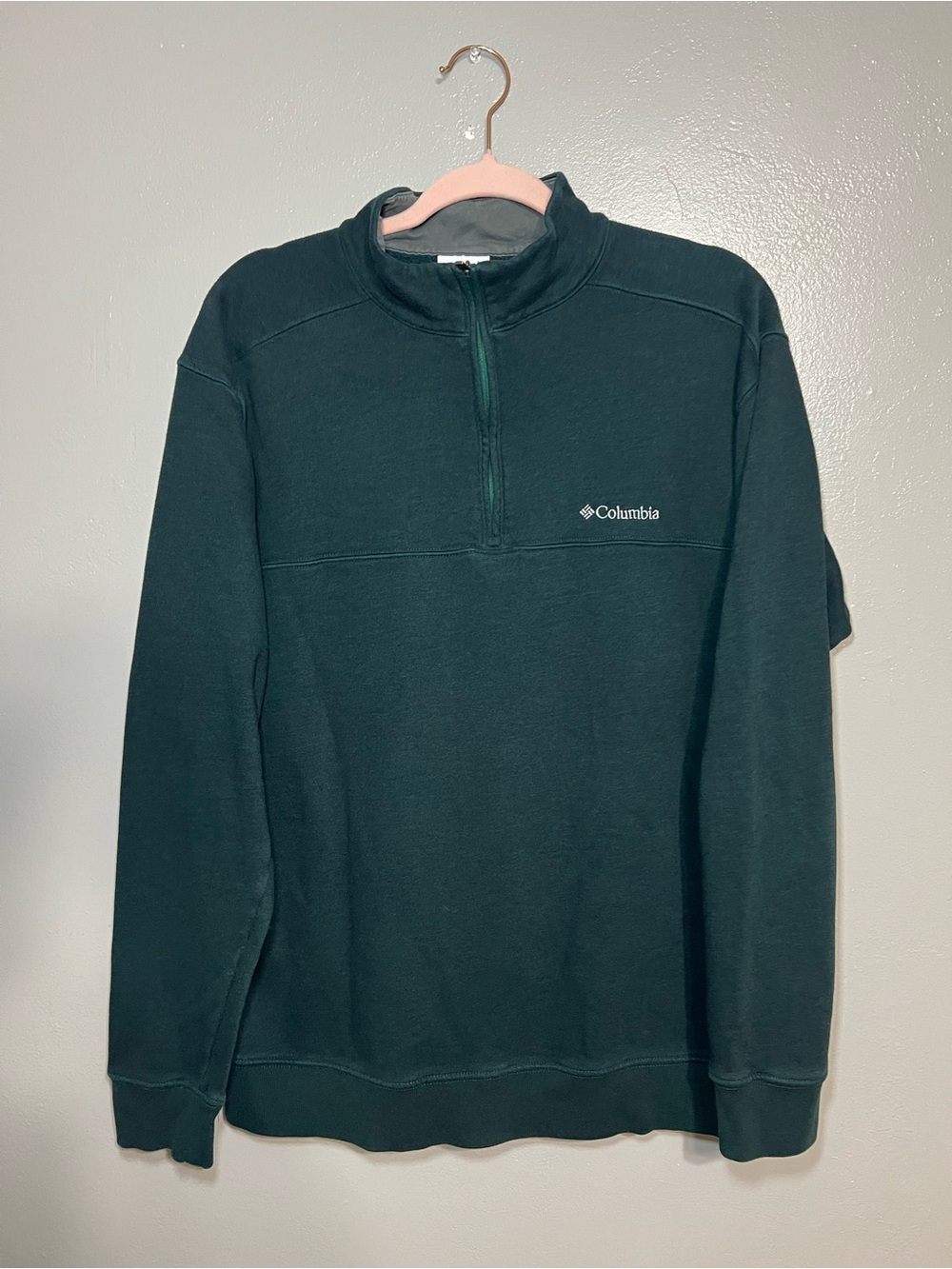 Columbia Mens Green Fleece Quarter Zip Pullover Sweater
Mock Neck Size: L